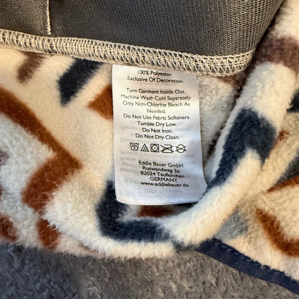 Eddie Bauer Mens M Fleece Pullover Snap‎ Mock Neck Geometric Southwestern Cream